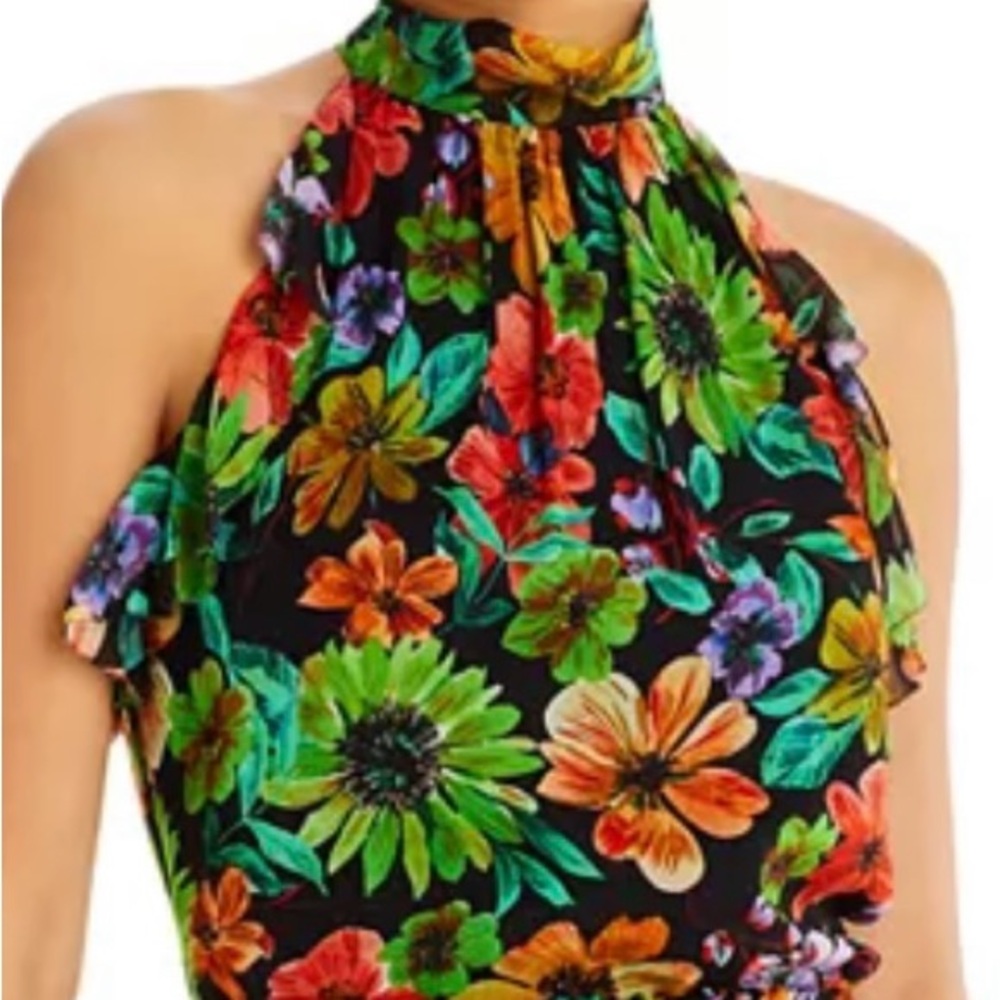 Milly Green and Red Ruffled Blouse